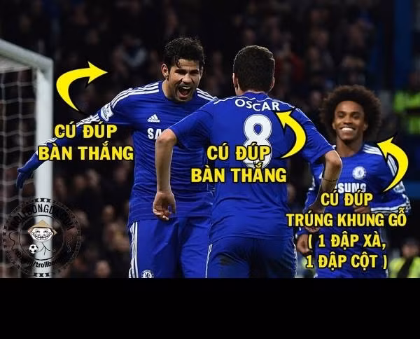 Trong khi Oscar và Costa có cú đúp bàn thắng thì tiền vệ Willian cũng có cú đúp nhưng đó là một cú sút vào đập cột dọc và một cú sút đập xà ngang.