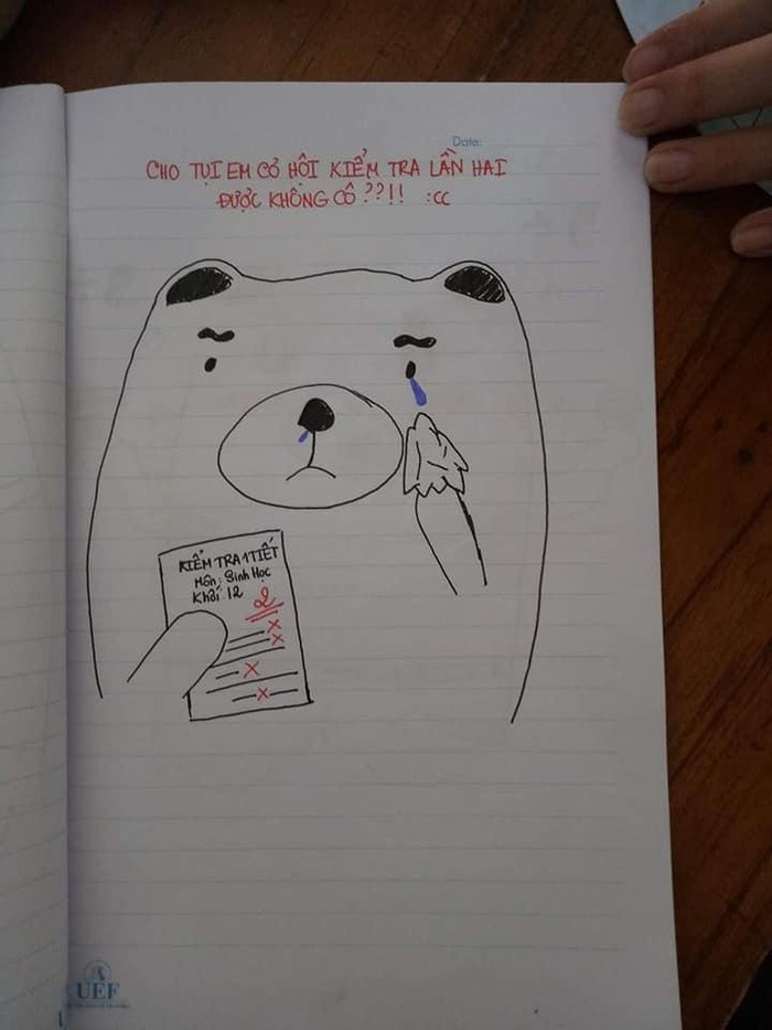 Theo đó, các học sinh đã dành hết tâm huyết để vẽ nên một bức thư dưới dạng truyện tranh xin cô giáo cho kiểm tra lại cột điểm trong bài kiểm tra 1 tiết.