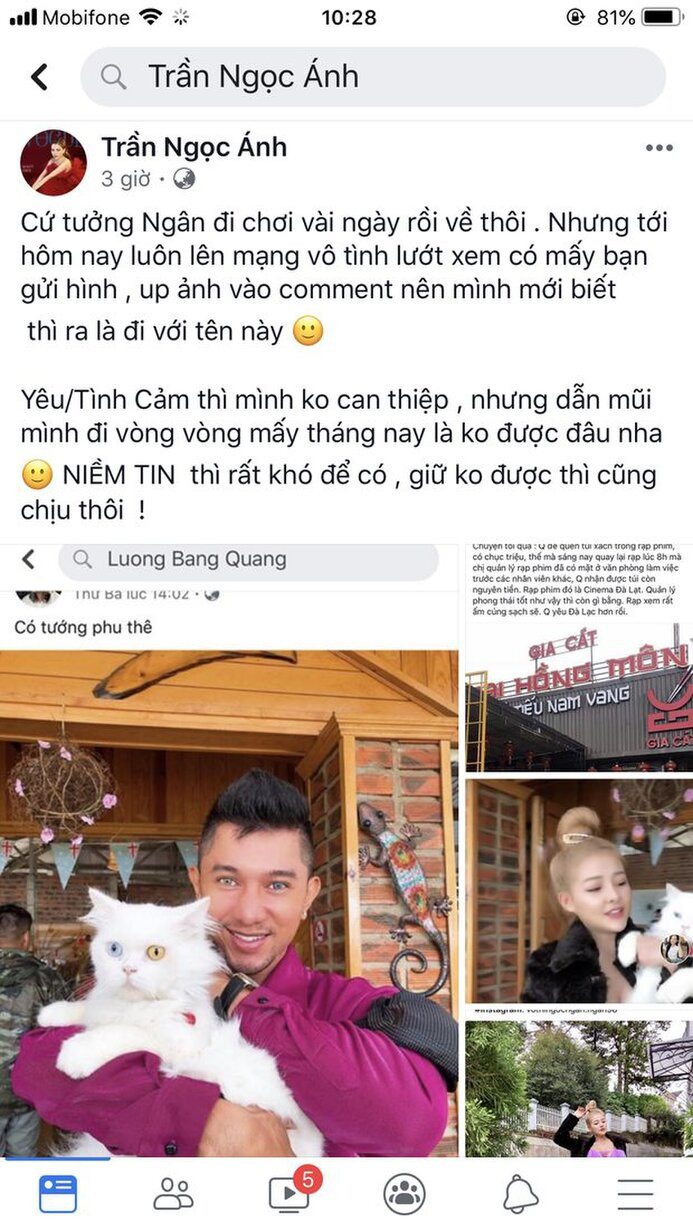 Chưa được bao lâu, Ngân 98 và Lương Bằng Quang tái hợp với loạt ảnh check-in cùng lúc ở Đà Lạt. Mon 2K đã lên tiếng trách móc, cho rằng bản thân bị “dắt mũi vòng vòng mấy tháng nay”. Phía Ngân 98 cũng tỏ thái độ khó chịu, tức giận khi bạn thân bóc phốt mình.