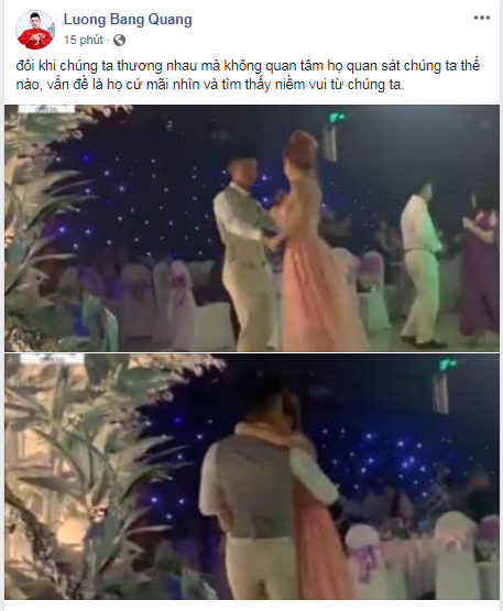 Cách đây không lâu, trên Facebook cá nhân của Lương Bằng Quang chia sẻ khoảnh khắc trong một bữa tiệc, anh và người yêu sánh đôi cùng nhau. Kèm với đó, nam ca sĩ đăng tải trạng thái đầy ẩn ý về việc đã về chung một nhà với Ngân 98: "Đôi khi chúng ta thương nhau mà không để ý họ quan sát ta thế nào, vấn đề là họ cứ mãi nhìn và tìm thấy niềm vui từ chúng ta".