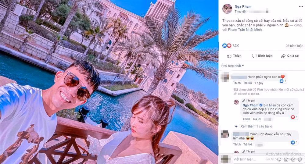 Mới đây, trên trang cá nhân, vợ hai Minh Nhựa là Mina Phạm bất ngờ đăng tải ảnh chụp cùng chồng kèm dòng trạng thái: "Thực ra xấu xí cũng có cái hay của nó. Nếu có ai đó yêu bạn, chắc chắn không phải vì ngoại hình".