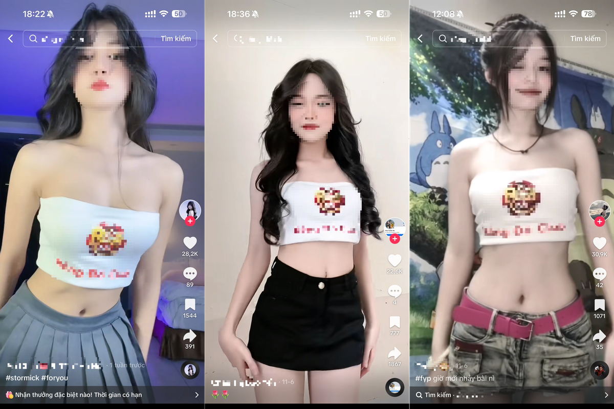 Những video này đến từ nhiều tài khoản của các nữ TikToker khác nhau. Điểm chung là các nữ TikToker sẽ ăn mặc gợi cảm và nhảy những điệu nhảy hot trend để thu hút lôi kéo người xem. Các hot TikToker đều mặc kiểu áo có in logo và tên của ứng dụng cờ bạc, cá độ.