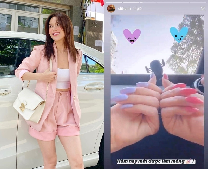 Sĩ Thanh diện vest hồng xuống phố, cô làm móng hai màu lạ mắt. (Ảnh: Minh họa)