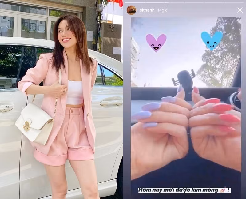 Sĩ Thanh diện vest hồng xuống phố, cô làm móng hai màu lạ mắt. (Ảnh: Minh họa)