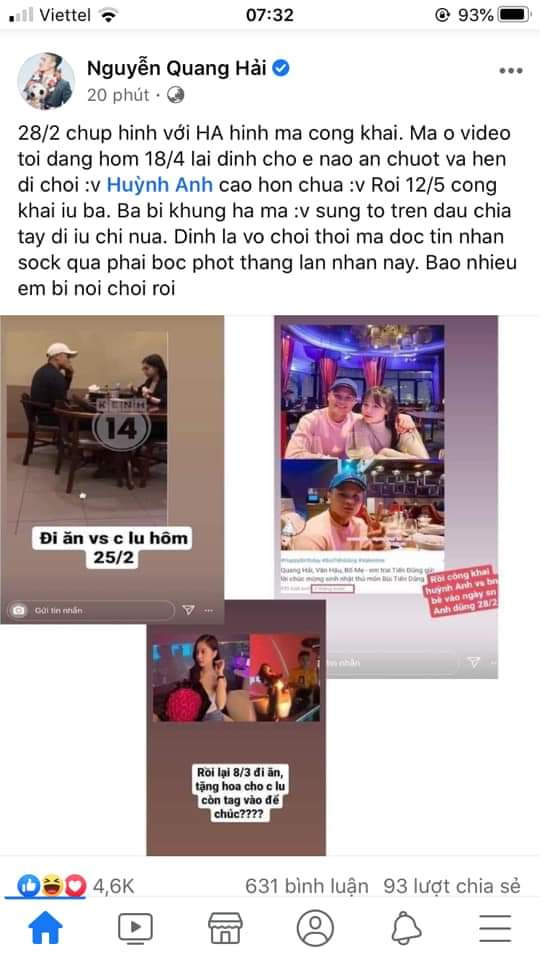 Trong đó, nội dung về mối quan hệ của chàng cầu thủ nổi tiếng cùng với nhiều cô gái khác nhau là thông tin đáng chú ý nhất. Cũng từ đây mà phần lớn người hâm mộ đã có cái nhìn khác về Quang Hải qua chuyện yêu đương không nghiêm túc này.