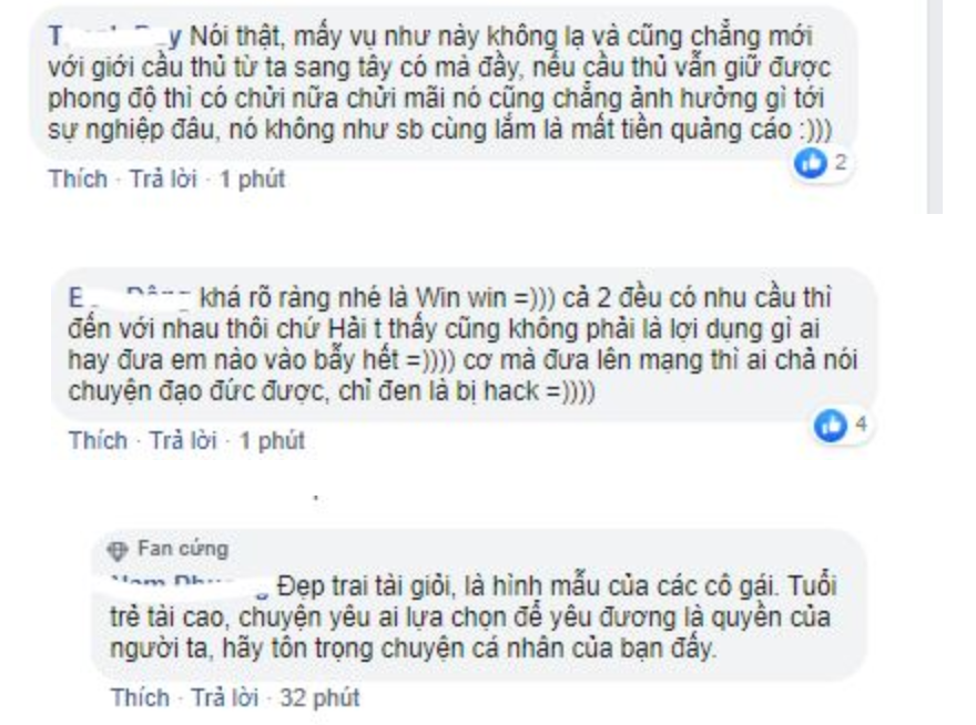 Tuy nhiên, vẫn có phần lớn dân mạng bênh vực Hải, họ cho rằng khi chưa lấy vợ, đàn ông có quyền chơi bời và lựa chọn người mình thích nhất.