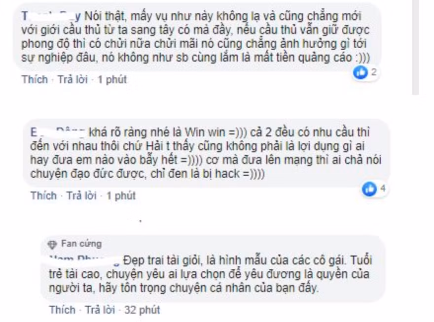 Tuy nhiên, vẫn có phần lớn dân mạng bênh vực Hải, họ cho rằng khi chưa lấy vợ, đàn ông có quyền chơi bời và lựa chọn người mình thích nhất.
