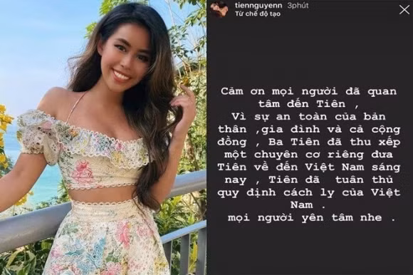 Trước đó, sau khi tiếp xúc với bệnh nhân Covid-19 thứ 17 tại tuần lễ thời trang Milan, Ý và các show thời trang ở London, Anh, "siêu rich kid" Tiên Nguyễn đã chủ động cách ly và đi khám. Không yên tâm, doanh nhân Johnathan Hạnh Nguyễn chi gần 10 tỷ đồng thuê chuyên cơ riêng, đón con gái về Việt Nam để tránh ảnh hưởng tới cộng đồng.