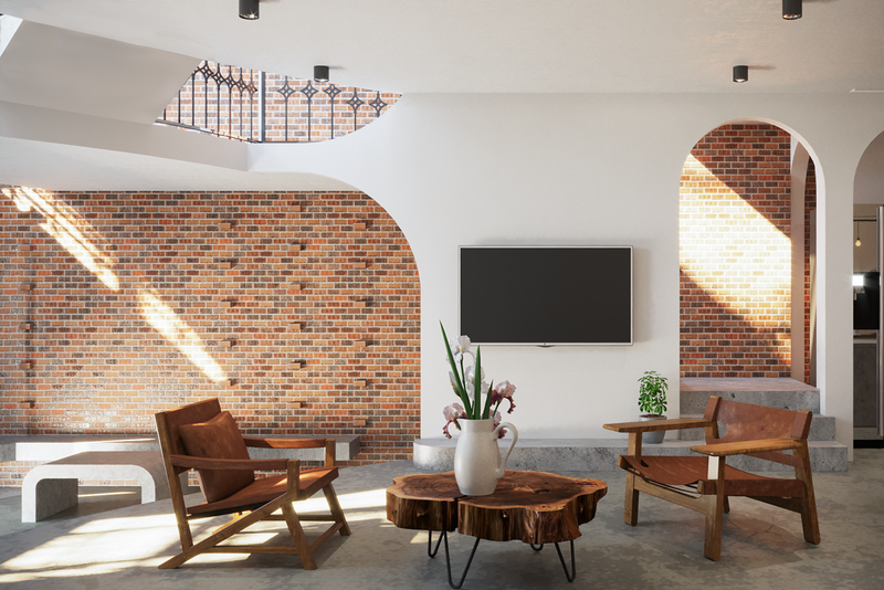 Là người thuần túy mê mẩn vẻ đẹp của gạch, chủ ngôi nhà đã có ý tưởng giữ lại một phần tường gạch không trát để thõa mãn sở thích của bản thân.
