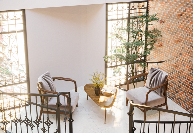 Nhờ tận dụng được ánh sáng và gió trời mà chủ nhà có nhiều khoảng trống để bố trí bàn ghế thư giãn.