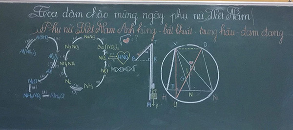 Tấm bảng chào mừng ngày 20/10 gây "bão" CĐM của các bạn học sinh lớp chuyên Hoá.