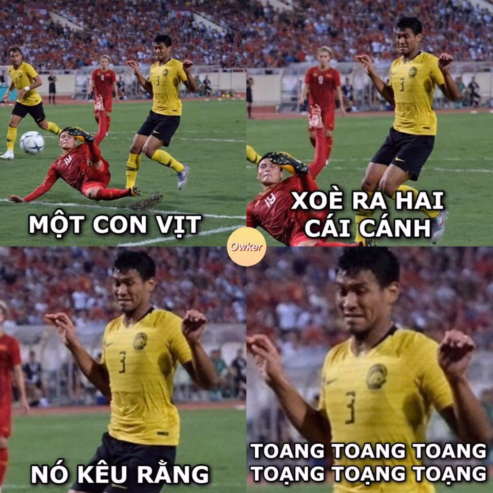 Không những thế, những hình ảnh chế của cầu thủ đội tuyển Malaysia cũng tràn ngập trên các trang mạng khiến CĐM được phen cười thả ga. Ảnh: Fandom Owker.