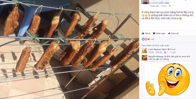 Mốc, giá treo quần áo được tận dụng triệt để để phơi thịt một nắng.