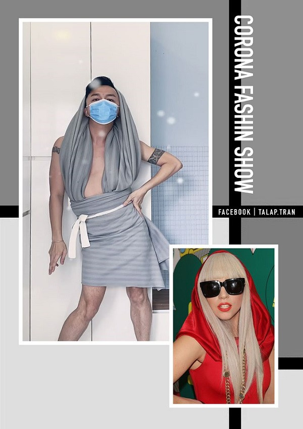 Không dừng lại ở clip, anh chàng còn chịu khó đầu tư thời gian chụp ảnh rồi thiết kế trông không khác gì những tấm hình trên tạp chí danh tiếng. Bộ ảnh thời trang COVID-19 của Trần Lập khiến dân mạng cười bò.