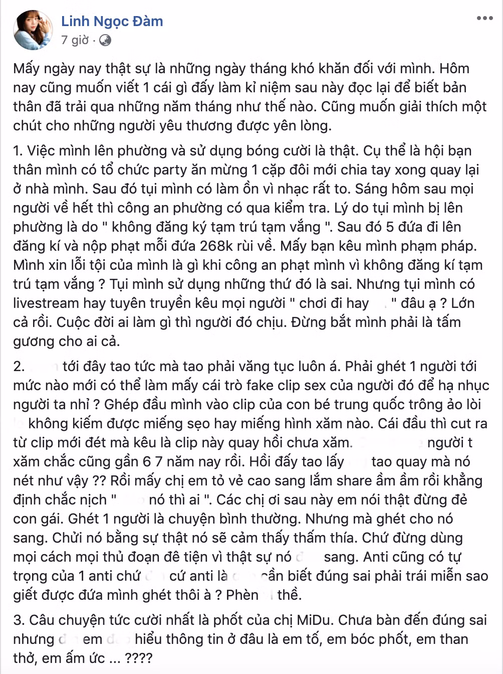 Mới đây, Linh Ngọc Đàm bất ngờ đăng tải tâm thư dài chia sẻ về những scandal mà cô nàng gặp phải trong thời gian gần đây. Nữ streamer không giữ được bình tĩnh khi nhắc đến những sự việc này.