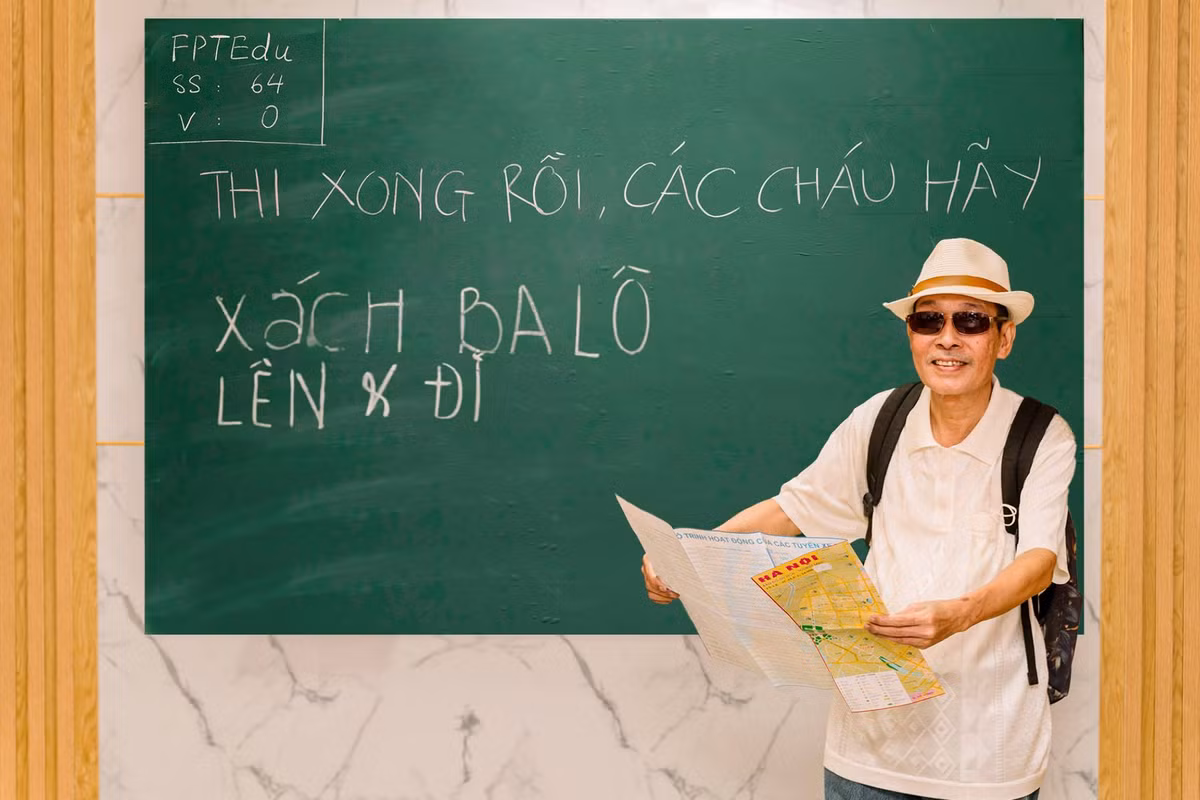 Thi xong rồi nên các cháu hãy xách ba lô lên và đi...