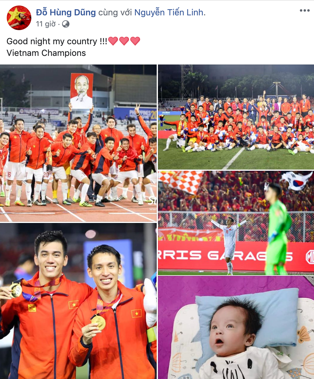 Có 1 pha lập công giúp U22 Việt Nam giành HCV SEA Games bộ môn bóng đá nam, Đỗ Hùng Dũng ngay sau khi lễ trao giải kết thúc đã lên mạng xã hội gửi lời tri ân tới người hâm mộ.