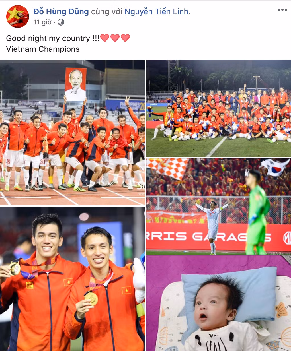 Có 1 pha lập công giúp U22 Việt Nam giành HCV SEA Games bộ môn bóng đá nam, Đỗ Hùng Dũng ngay sau khi lễ trao giải kết thúc đã lên mạng xã hội gửi lời tri ân tới người hâm mộ.