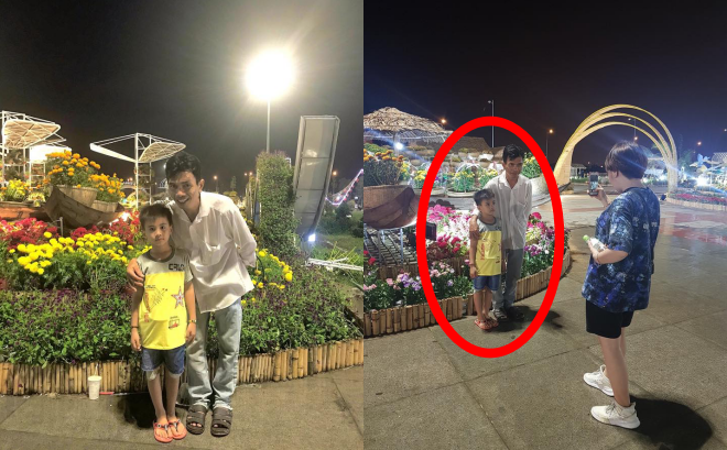 Cũng cùng thời điểm đó, trên mạng xã hội xuất hiện chia sẻ của một cô gái cho biết đi chơi vườn hoa thì được hai cha con nhờ chụp ảnh nhưng không có điện thoại để gửi sang, hỏi thì người cha cho biết muốn chụp một bức ảnh cho con trai vui mà thôi.