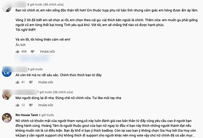 Nhiều khán giả khi xem xong tập 10 đã để lại nhiều bình luận bày tỏ quan điểm không thể chấp nhận được thái độ của Phương Linh. "Bạn nữ chính ơi, em nên sống độc thân tốt hơn! Em thuộc tuýp phụ nữ bản lĩnh nhưng cảm giác em hông được ấm áp lắm" - một khán giả chia sẻ.