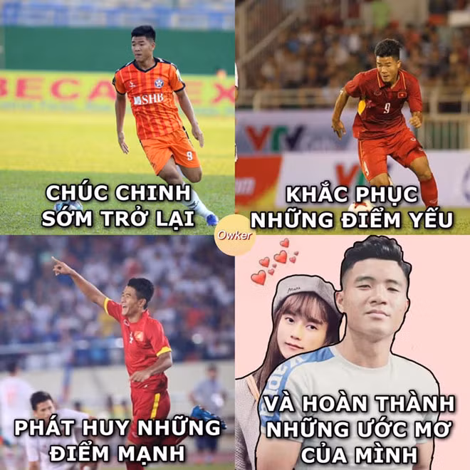 "Chúc Chinh sớm trở lại, phát huy những điểm mạnh, khắc phục những điểm yếu và sớm hoàn thành những ước mơ" là lời nhắn nhủ mà người hâm mộ gửi đến tiền đạo người Phú Thọ trong ngày sinh nhật. Ảnh: Fandom Owker.