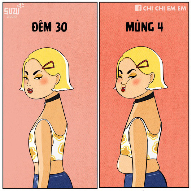 Đêm 30 và sáng mùng 6 như hai con người khác, chẳng liên quan đến nhau. Tăng cân không phanh dịp Tết Âm lịch là nỗi lòng chẳng của riêng ai, bất kể già trẻ, lớn bé, gái hay trai.