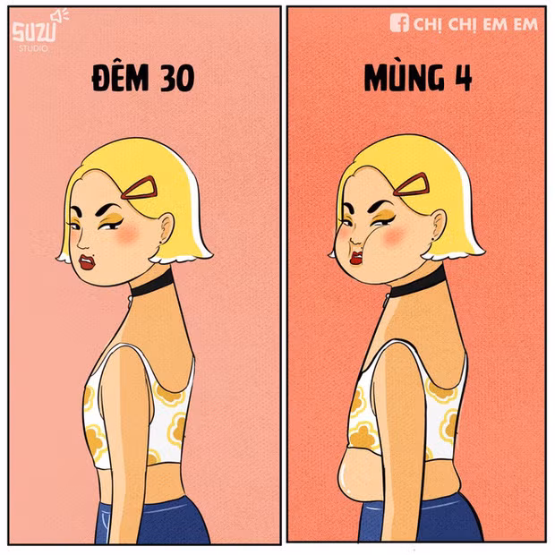 Đêm 30 và sáng mùng 6 như hai con người khác, chẳng liên quan đến nhau. Tăng cân không phanh dịp Tết Âm lịch là nỗi lòng chẳng của riêng ai, bất kể già trẻ, lớn bé, gái hay trai.