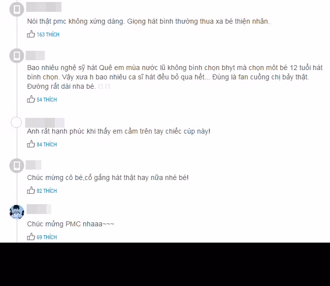 Bên cạnh những lời khen và tán thưởng, Phương Mỹ Chi cũng nhận phải những phản đối của một số cư dân mạng. Bạn có nickname Minh Hưởng cho rằng: "Phương Mỹ Chi không xứng đáng nhận giải khi giọng hát còn không bằng Thiện Nhân". Đồng tình với bạn Minh Hưởng là bạn có nickname KHKN và nhắc nhở Phương Mỹ Chi rằng: "chặng đường phía trước còn dài".