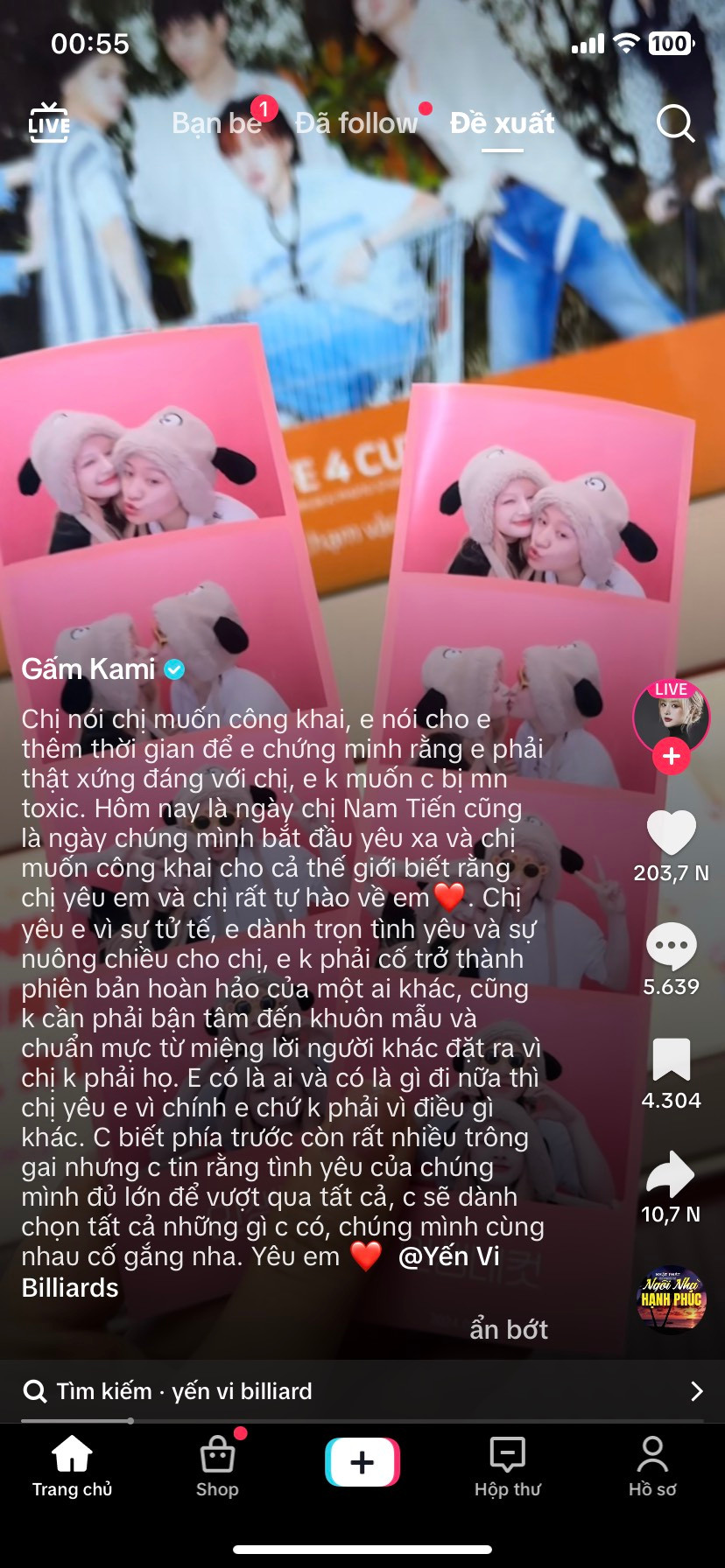 Cụ thể, hot TikToker đăng tải nội dung đầy tâm tư cho nửa kia: "Chị nói chị muốn công khai, em nói cho em thêm thời gian để em chứng minh rằng em phải thật xứng đáng với chị, em không muốn chị bị mọi người toxic."