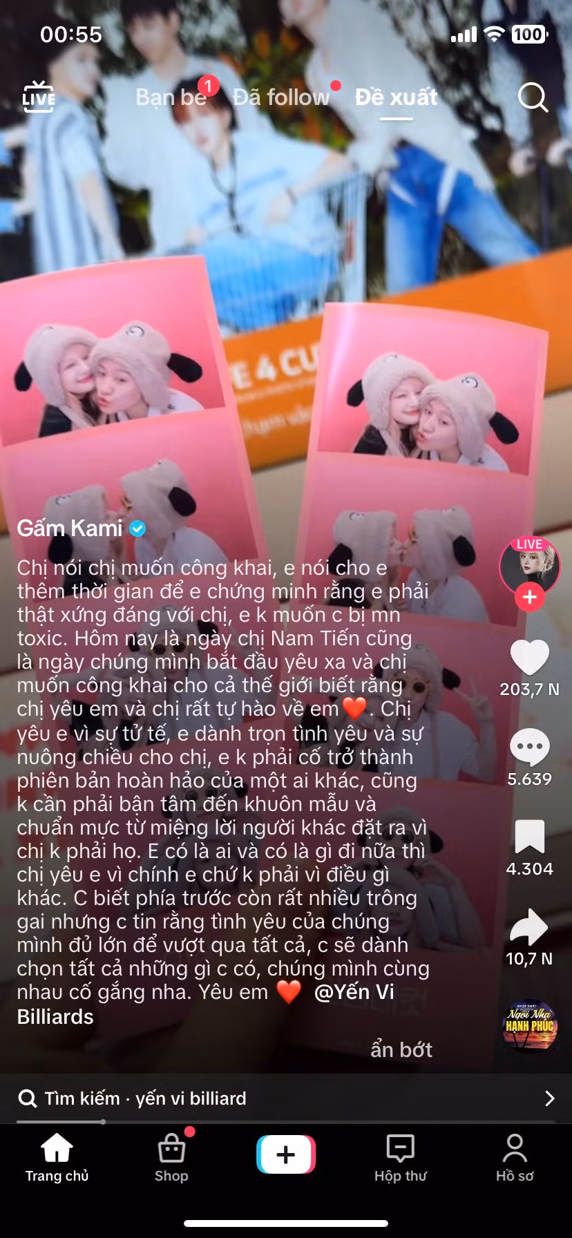 Cụ thể, hot TikToker đăng tải nội dung đầy tâm tư cho nửa kia: "Chị nói chị muốn công khai, em nói cho em thêm thời gian để em chứng minh rằng em phải thật xứng đáng với chị, em không muốn chị bị mọi người toxic."