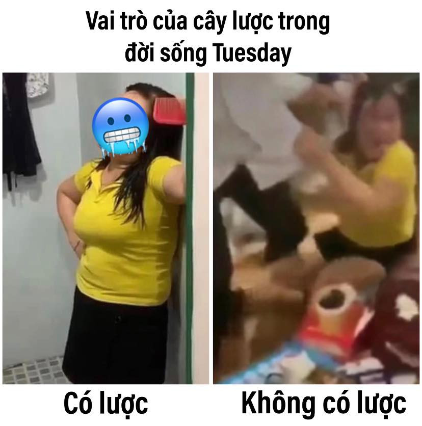 Chiếc lược chính là dụng cụ quan trọng để tàng hình. Sự khác biệt giữa việc cầm lược và không khiến dân mạng được phen cười ná thở.