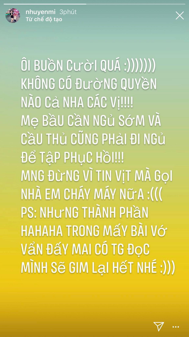 Dù hai nhân vật chính không lên tiếng, nhưng chị Quỳnh Anh là Huyền My đã đăng tải trạng thái đính chính trên trang cá nhân. Cô cho biết không hề có "đường quyền" nào, tất cả chỉ là tin đồn nhảm.