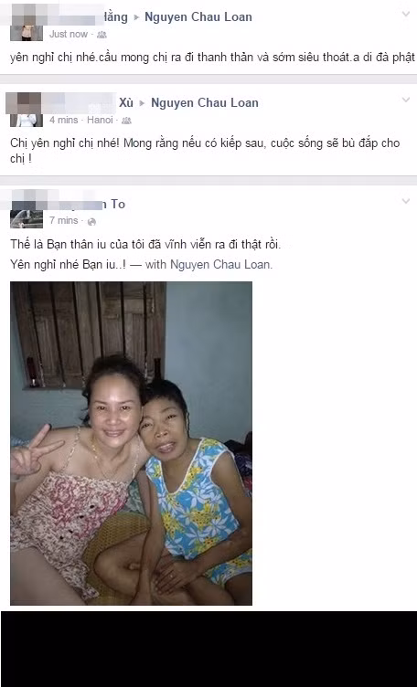 Những lời thắc mắc, thậm chí là oán trách số phận đã được cư dân mạng viết trên trang cá nhân của chị Châu Loan. Người phụ nữ tưởng chừng sẽ vượt qua ốm đau, khổ sở nhờ chỗ dựa tinh thần, tình yêu của anh Vượng... lại bỗng nhiên phải gánh thêm nỗi đau mất mát. Số phận nghiệt ngã cũng cướp đi mạng sống của chị Châu Loan trong lúc chị đã không còn sức lực, tuyệt vọng.