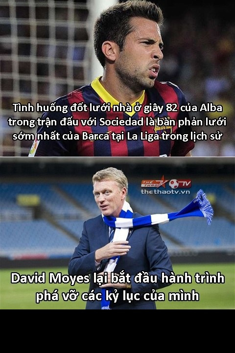 Người buồn nhất trong trận đấu giữa Barcelona và Real Sociedad đó là Jordi Alba với pha đá phản "siêu nhanh" ở giây 82. Còn người vui nhất đó là HLV David Moyes của Real Sociedad.