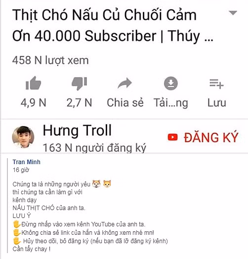 Ngay lập tức, clip làm thịt chó man rợ của Hưng Vlog thu hút sự quan tâm của nhiều người, đặc biệt là những người yêu thích động vật.