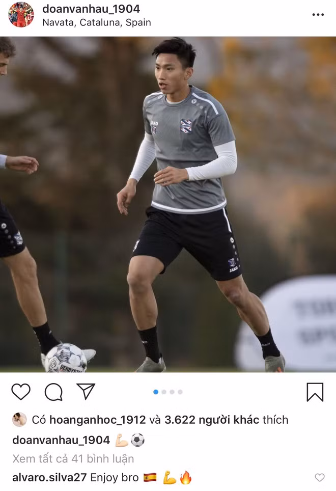 Trên trang cá nhân, mới đây Văn Hậu đăng tải hình ảnh luyện tập cùng CLB SC Heerenveen. Ngay lập tức, Alvaro Silva - tuyển thủ Philippines gốc Tây Ban Nha đã bình luận: "Enjoy bro" (tạm dịch: tận hưởng đi người anh em).