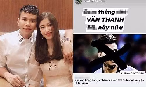 Trước đó, Vóc Đỗ cũng từng khiến người hâm mộ sôi máu khi xúc phạm Văn Thanh trên mạng xã hội. Sự việc bắt đầu khi Văn Dụng bị chấn thương bởi pha vào bóng của Văn Thanh. "Tuyển thủ nổi tiếng và đá như đốn chân triệt hạ đối phương thì tất nhiên dù gọi lên tuyển cả 1000 lần thì với chị vẫn có sự khinh thường thôi" - nàng WAG khẳng định.