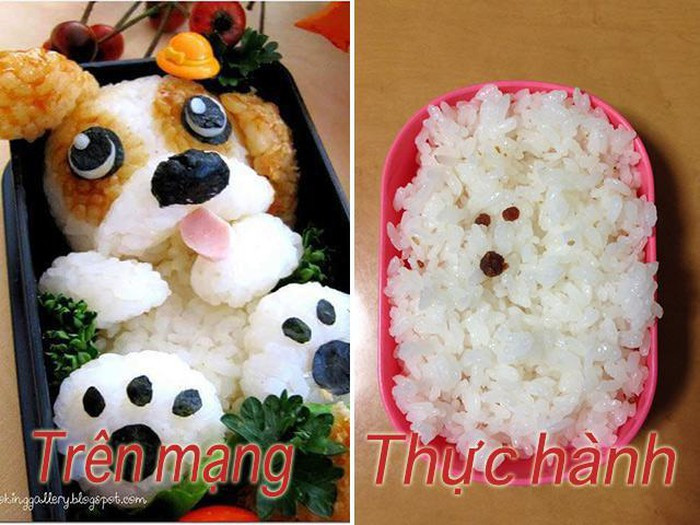 Quá bất lực, gắn luôn mắt, mũi vào hộp cơm là thành chú chó.