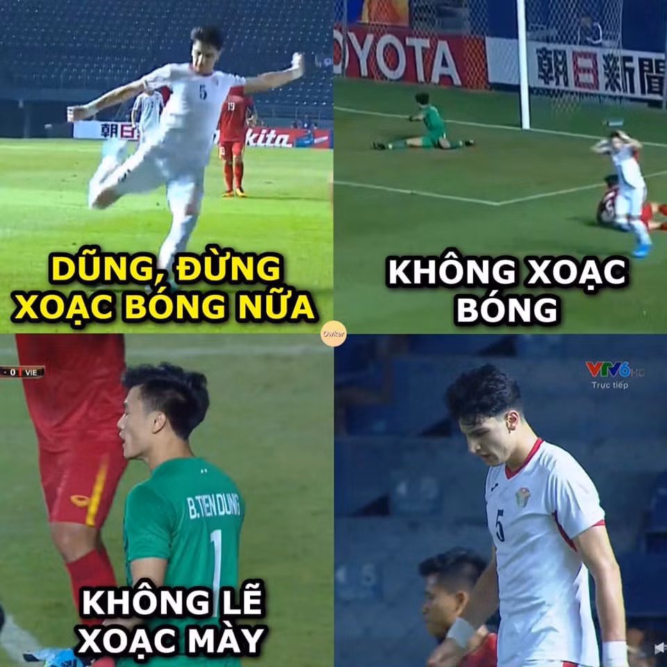 Thủ thành quê Thanh Hoá khiến các cầu thủ đội bạn khóc thét với những pha cản khá "thần sầu". Đối diện với khung thành của Bùi Tiến Dũng, nhiều cầu thủ của U23 Jordan chỉ biết cúi mặt đấm xuống đất.