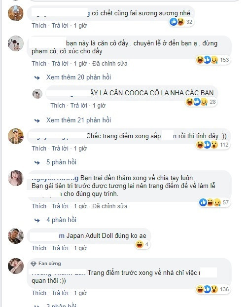 "Mặt trắng bệch nhìn sợ quá!; Như đi đóng tuồng chèo ý; Anh người yêu chắc được phen hú hồn; Nhìn đi nhìn lại vẫn không hiểu đây là phong cách trang điểm gì!!!..." là nhưng lời nhận xét của CĐM dành cho cô nàng trang điểm trong bệnh viện.