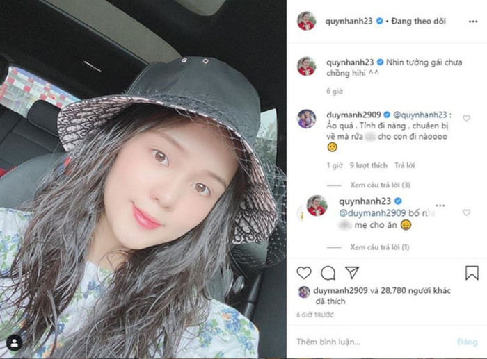 Là một nàng WAG sở hữu số lượng fan cực lớn, mọi động thái của Quỳnh Anh, vợ Duy Mạnh đều thu hút được sự quan tâm. Mới đây, cô nàng đăng một bức hình "tự sướng" lên trang cá nhân kèm trái th hài hước: "Nhìn tưởng gái chưa chồng".