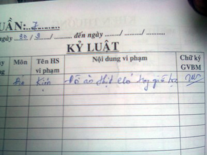 Lý do bị kỷ luật vì "đòi ăn thịt chó trong giờ học".