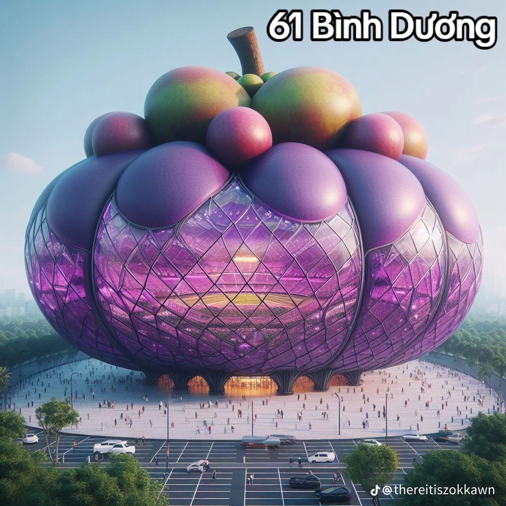 Một "chiếc sân vận động" rất dễ thương hình quả măng cụt - loại quả được trồng rất nhiều ở Bình Dương.