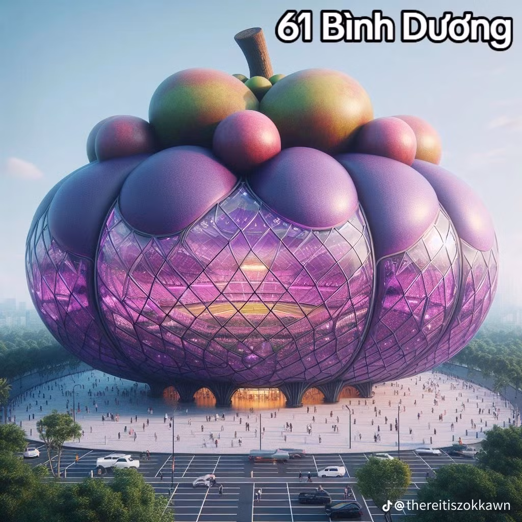 Một "chiếc sân vận động" rất dễ thương hình quả măng cụt - loại quả được trồng rất nhiều ở Bình Dương.