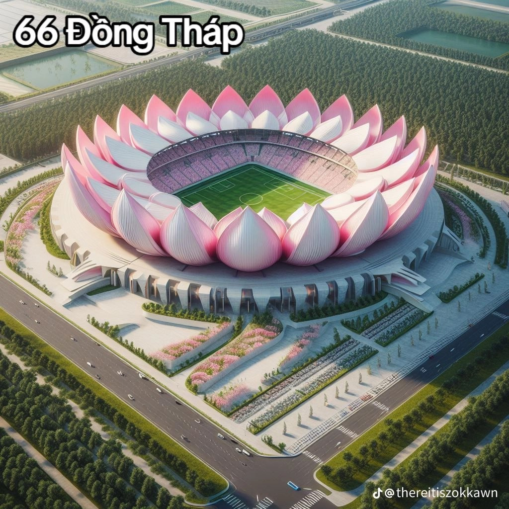 "Tháp mười đẹp nhất bông sen" - sân vận động hình bông sen lấy cảm hứng từ Tháp Mười khiến nhiều người xuýt xoa.