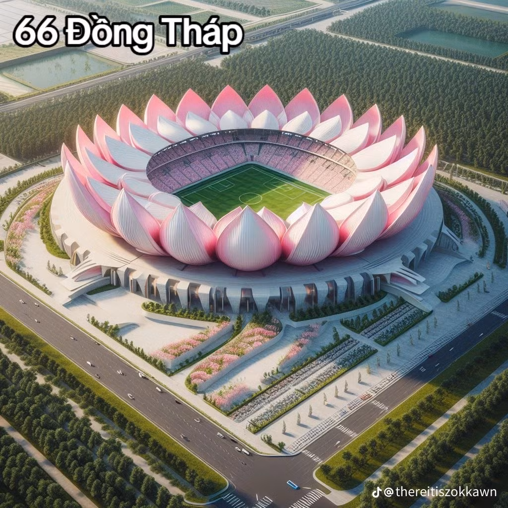 "Tháp mười đẹp nhất bông sen" - sân vận động hình bông sen lấy cảm hứng từ Tháp Mười khiến nhiều người xuýt xoa.