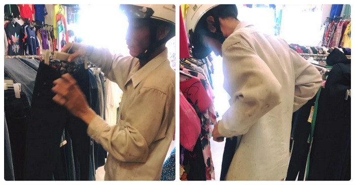 Cách đây không lâu, trên mạng xã hội cũng xuất hiện bài viết chia sẻ câu chuyện người đàn ông mặc một chiếc áo cũ kĩ bước vào cửa hàng quần áo, lựa chọn một bộ trang phục về cho con trai diện Tết. Bức ảnh khiến ai nấy đều xúc động.