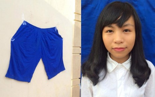 Chiếc quần soóc màu xanh cũng có thể trở thành đạo cụ để sở hữu một tấm ảnh thẻ đẹp. Nhìn qua không ai nhận ra phong xanh phía sau lại là phần đũng quần cơ chứ.