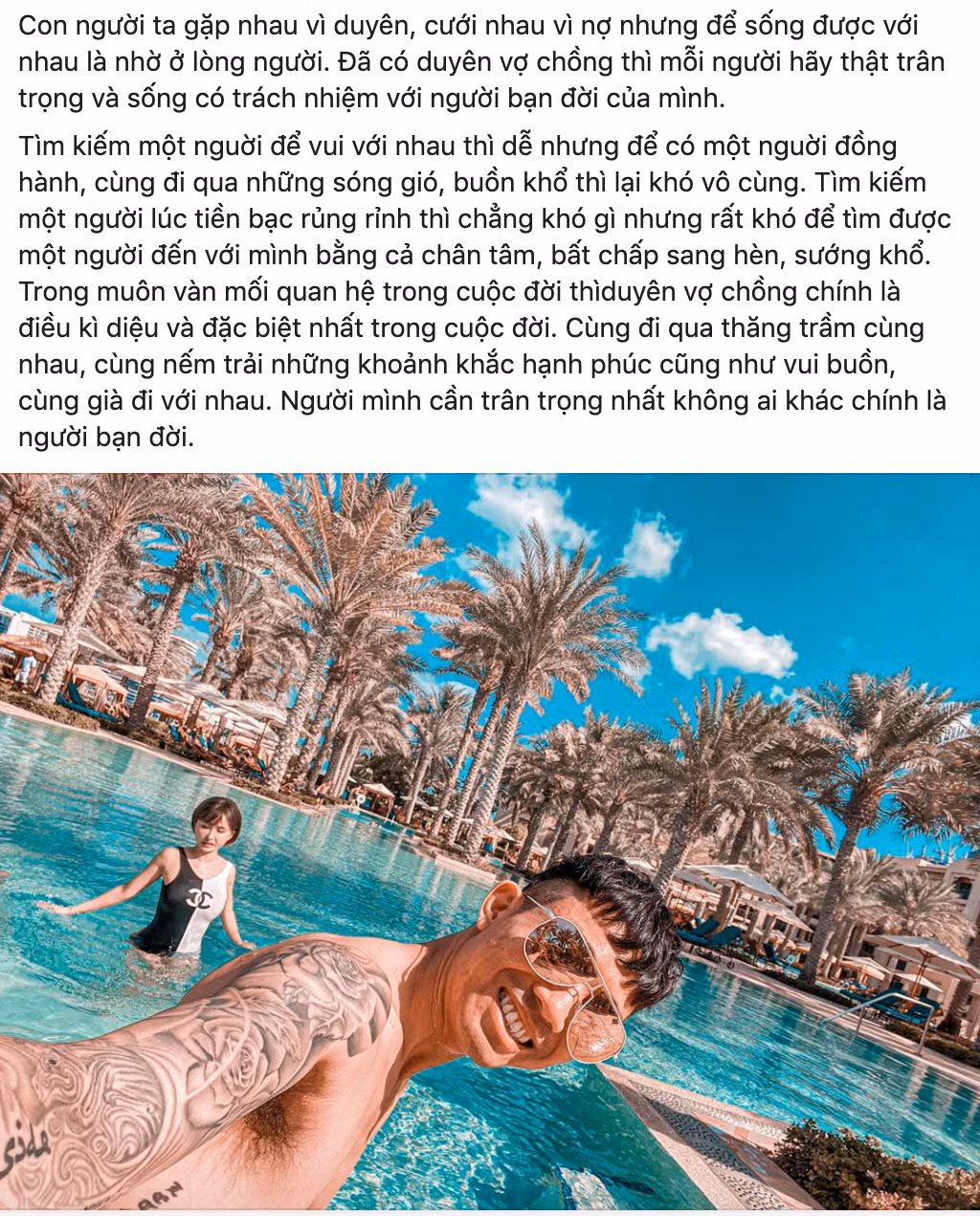 Valentine năm nay, vợ hai Minh Nhựa là Mina Phạm đã đăng tải một tâm thư cực dài gửi đến chồng mình. Cô viết: "Con người ta gặp nhau vì duyên, cưới nhau vì nợ nhưng để sống được với nhau là nhờ ở lòng người. Đã có duyên vợ chồng thì mỗi người hãy thật trân trọng và sống có trách nhiệm với người bạn đời của mình".