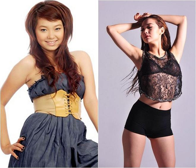 Biệt danh "Bé Heo" dường như đã được Minh Hằng cởi bỏ khá lâu. Nhờ nỗ lực giảm cân, nữ ca sĩ đã "lột xác" thành công với thân hình thon gọn và trở thành gương mặt quảng cáo cho các nhãn hàng lớn (Ảnh: Tổng hợp).